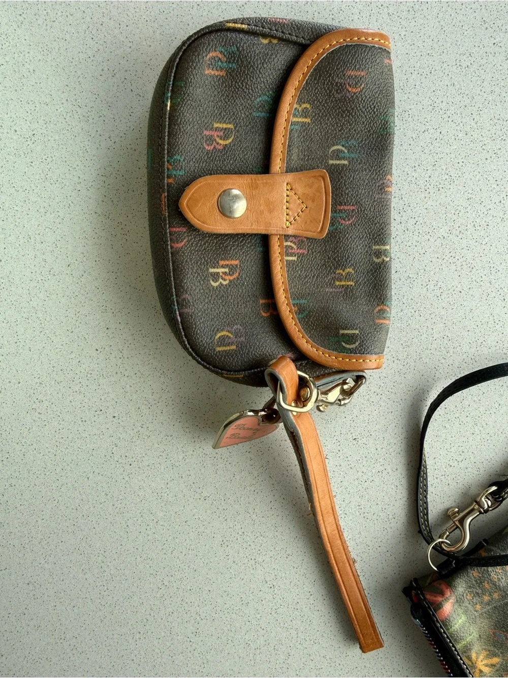 Vintage Dooney & Bourke Brown Multicolor Graphic Wristlet Duo